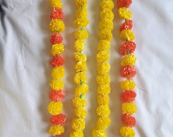 Artificial Marigold with bell pack of 4 Flowers Garlands Home Wedding Decoration