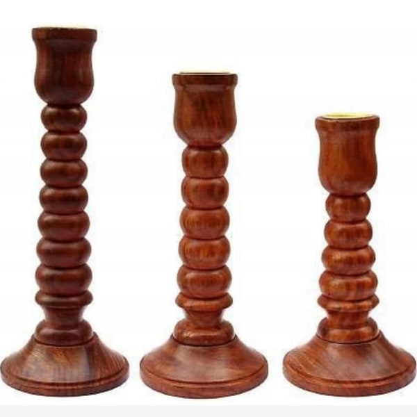 Sheesham Wooden Candle Holders Set of 3,natural Wood Candlesticks for Taper Candle,Table Centerpieces for Rustic Wedding christmas Home