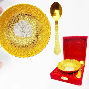Estationeryhouse German Silver Gold Bowl Set, Navratri Diwali eid gift favor, Indian Muslim Punjabi wedding favor, Pooja Puja favor gift
