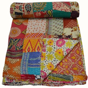 Patch work  Indian Vintage Kantha Quilt Handmade Blanket Quilt Bedspread Throw Cotton Kantha Gudari  Bedding Bed Cover Patchwork Print