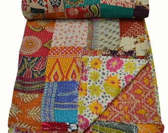 Patch work  Indian Vintage Kantha Quilt Handmade Blanket Quilt Bedspread Throw Cotton Kantha Gudari  Bedding Bed Cover Patchwork Print