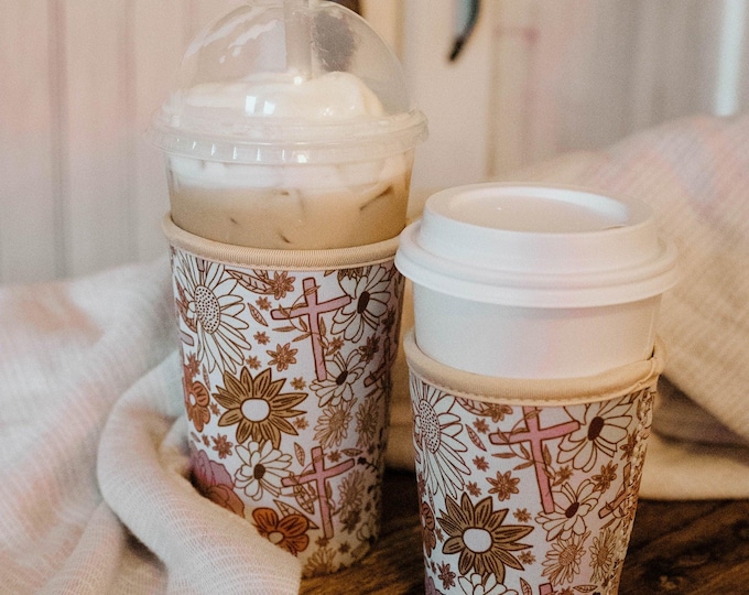 Floral Coffee Sleeve - Christian Iced Coffee Gift - Gift for Christian Women - Coffee Accessories - Catholic Gift for College Girls