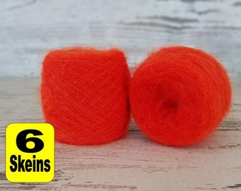 Knitting Wool yarn Orange ,6 Skeins Mohair knitting yarn, Mohair Crochet yarn, Knitting Wool yarn, Destash yarn, Wool Knitting yarn, WS81