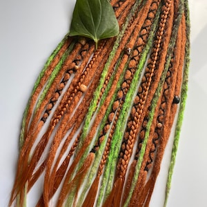 Ginger Fire Dreads with Transitional Mother Earth Boho Green Ombre/  Synthetic Dreadlocks Extensions / Crochet Handmade dreads 16-24 inches
