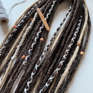 Warm Natural Brown Dreadlocks with Ash Blonde Highlights / Decorated Set of Synthetic Dreadlock Extensions / Crochet dreads 16-24 inches