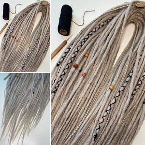 Silver White Dreads / Decorated Set of Synthetic Dreadlock Extensions Double ended or Single ended Crochet dreadlocks 16-24 inches