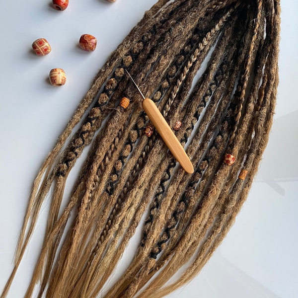 Chocolate Honey Brown Transitional Hand Blended Set of Synthetic Dreadlocks / DE or SE Crochet dreads 16-22 inches Natural Brown