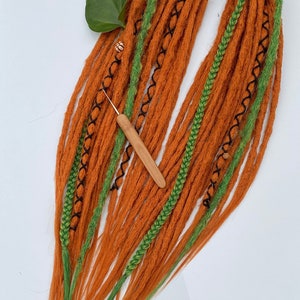 Forest Edition / Witch Style Dreads / Ginger with Green Dreads Braids mix /  Synthetic Dreadlocks Extensions / Crochet dreads 16-24 inches