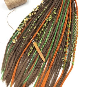 Vibrant Boho Forest Dreads Set - Handmade Extensions in Ginger and Green Crochet Dreadlocks