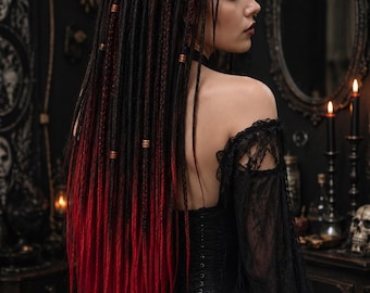 Cyber Black to Red Ombre Synthetic Dreads: Crochet Dreadlocks 16-24 Inches