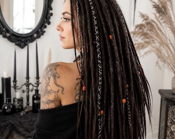 Dark Brown Crochet Dreadlock Extensions: Synthetic Dreads with Beads