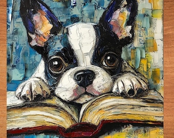 Boston Terrier Bookish Dog Decor Ceramic Art Tile for Pet Art Dog Lover Gift for Dog Mom Dad Friend Puppy Decore