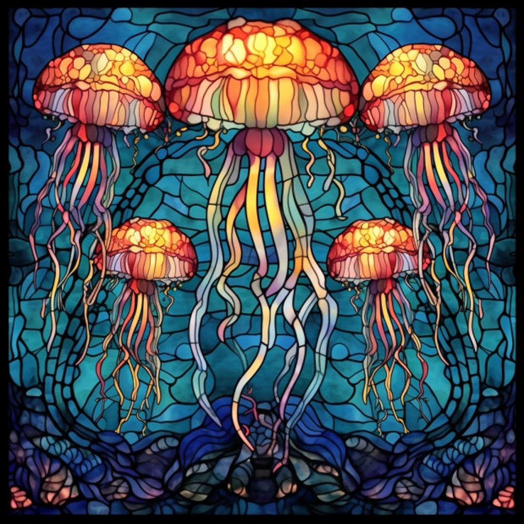 Jellyfish Stained Glass Window Cling - Etsy