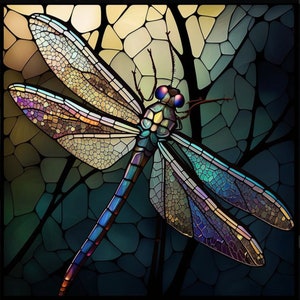 Dragonfly Faux Stained Glass Window Cling | Easy to Reposition