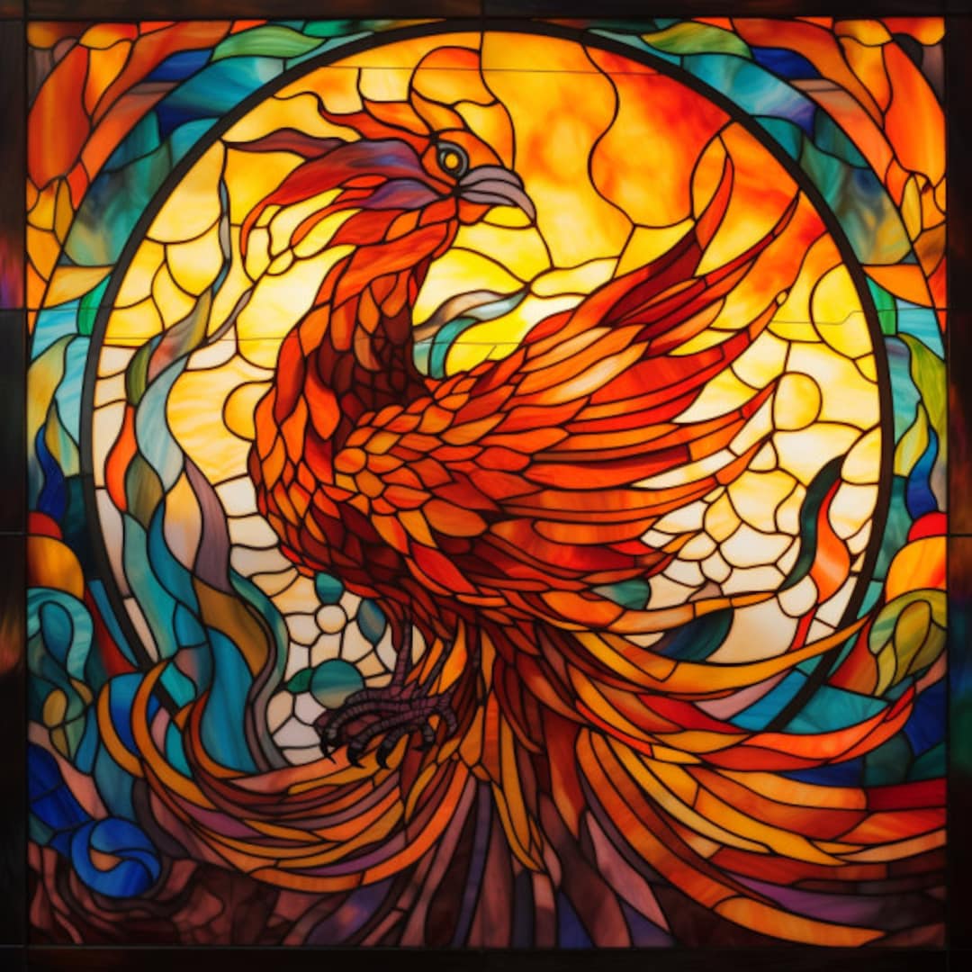 Phoenix Stained Glass Window Cling Easy to Reposition Etsy
