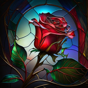 Beauty and the Beast Rose Stained Glass Window Cling