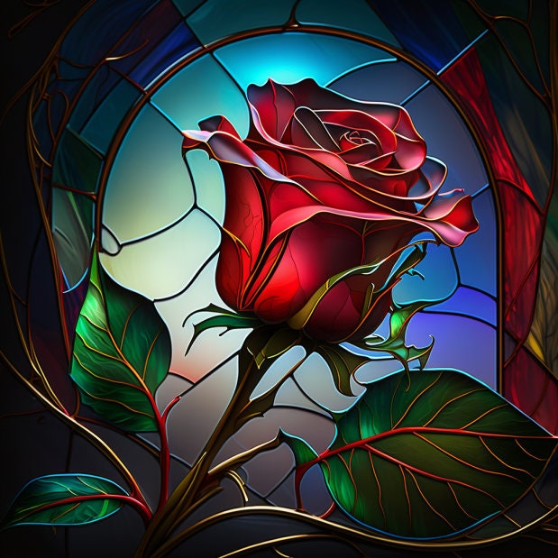 Beauty and the Beast Rose Stained Glass Window Cling Etsy