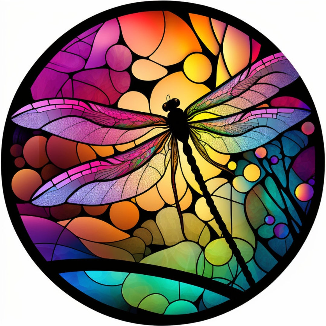 Dragonfly Stained Glass Window Cling Suncatcher Vibrant Rainbow Colors