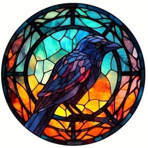 Crow Stained Glass Window Cling | 8" Suncatcher