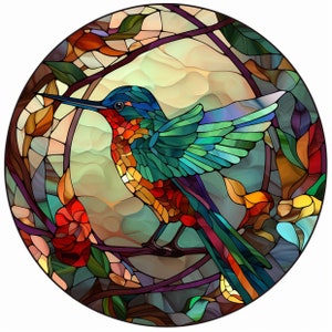 Humming Bird Stained Glass Window Cling | Circle or Square HummingBird Suncatcher