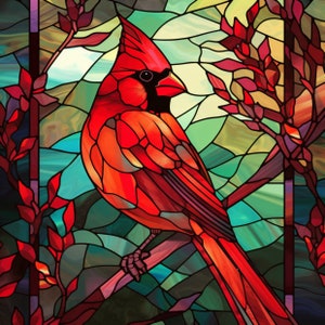 Cardinal Stained Glass Window Cling | Easy to Reposition | Cardinal Suncatcher