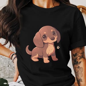 Dachshund T-Shirt Kawaii Style Wonderfully Soft Bella 3001 Tee Gift for Dog Lover Dog Mom or Dad Pet Parent