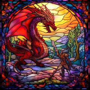 Dragon Battle Stained Glass Window Cling