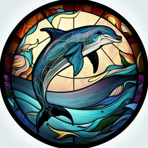 Dolphin Faux Stained Glass Window Cling | Easy to Reposition