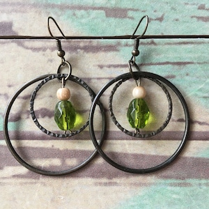 Boho bronze and green hoop earrings.