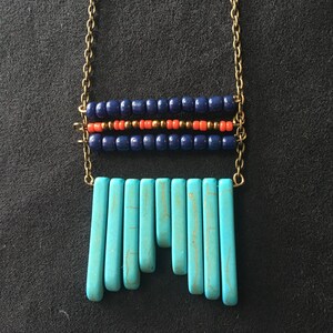Turquoise Bohemian style beaded chain necklace