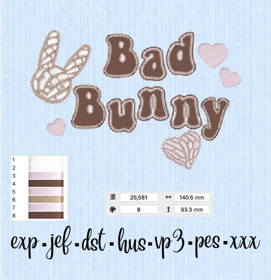 Bad Bunny 5.5x3.5 Embroidery, Concha Embroidery, Mexican Bread ...