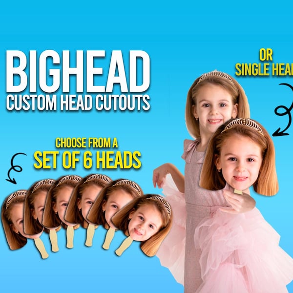 Fun Big Large Head Face cut out 1 only or SET of 6 Big Head On A Stick  21st 30th 40th Birthday, Graduation, Bachelorette, Engagement, Fans