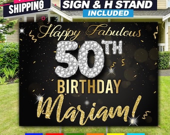 Personalized Birthday Banner | Custom Yard Sign Decoration | Milestone Age Party Decor | 40th 50th 60th Celebration | Name & Date