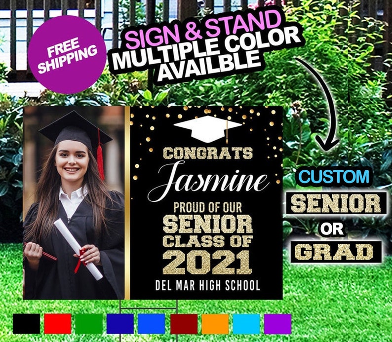 Graduation Yard Sign, Class of 2024 Lawn Sign, FREE SHIPPING, High School or College Graduation add picture image 1