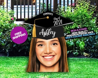 Fun Big Large Head Face cut out  2024 Yard Sign add Graduation Hat and custom text