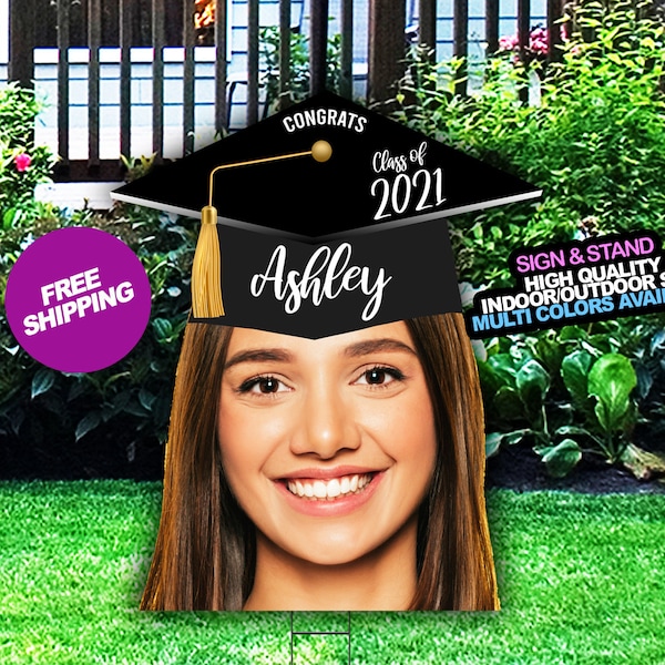 Fun Big Large Head Face cut out  2024 Yard Sign add Graduation Hat and custom text