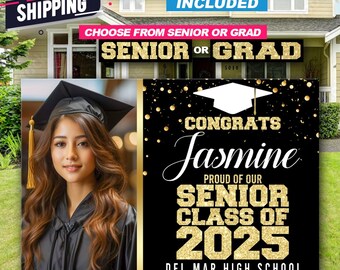 Class Of 2025 Graduation Banner - Orange Glitter, Pre-Strung, Handmade, For High School & College Grad Parties - View #6