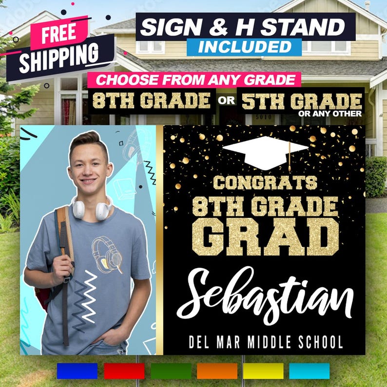 Class of 2026 Photo Graduation Yard Sign - 5th 8th Grade Kindergarten ...