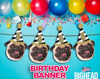 Birthday Banner Personalized with Pet Face, Photo Birthday Banner, Dog Birthday Customized Party Decoration Funny Flag Banner  Cat Birthday