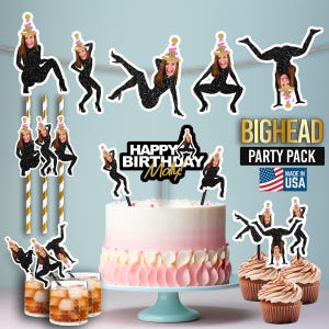 Custom Big Head Face Birthday Banner Drink Stirrers, 21st, 30th, 40th, 50th birthday Face Cake topper, Cupcake topper personalized Straws
