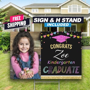 Graduation Yard Sign, Class of 2025 Grad Sign, kinder grad, 1st grade 5th grade Multi Colors Elementary Back to School Custom picture Sign