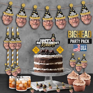 Retirement Party Decorations - Custom Face Banner, I&#39;m Retired Drink Stirrers, Face Cake Toppers, Cupcake Toppers, Straws, Office Party