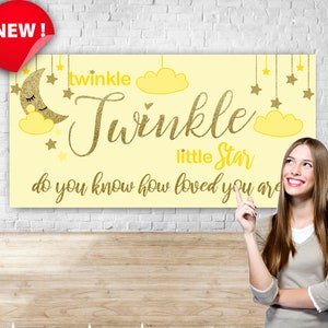 Gender Reveal banner backdrop twinkle yellow Custom Baby Shower
