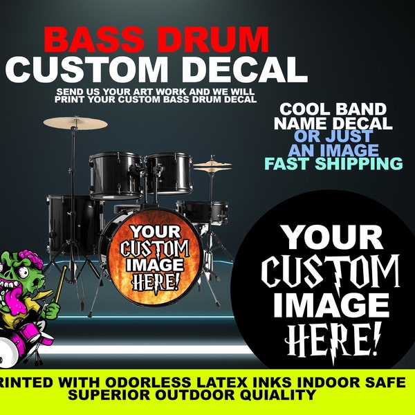 Custom Bass Drum Decal Sticker Wrap not vinyl full circle wrap Drum Decal, Band Logo, Band Logo Sticker YOUTUBE INSTALL VIDEO