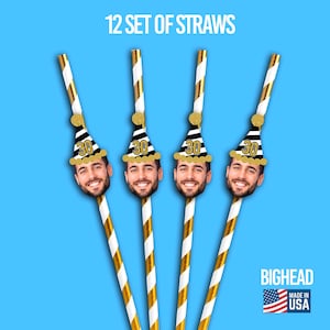 Drink Straws Face personalized Birthday, photo drink Straws, 21st, 30th, 40th, 50th birthday photo straw sticks, custom party decoration