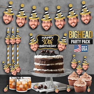Custom Big Head Face Birthday Banner Drink Stirrers, 21st, 30th, 40th, 50th birthday Face Cake topper, Cupcake topper personalized Straws