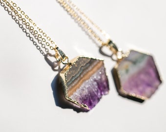 Amethyst Slice Necklace | Gold Electroplated Crystal Pendant