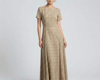 Elegant Tan Off-Shoulder Formal Dress