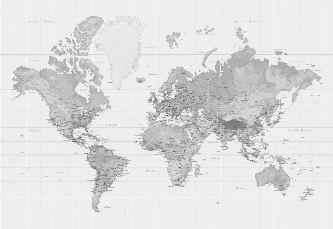 Black and White World Map Wallpaper Mural Non Woven Wallpaper Atlas ...