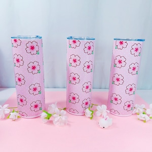 Sakura Cup Stainless Steel Tumbler with plastic lid and straw, Cute, Kawaii Cup, Pink, 20oz Cup, Insulated, Drink